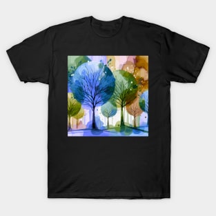 Colorful Blue Green Brown Abstract Trees T-Shirt